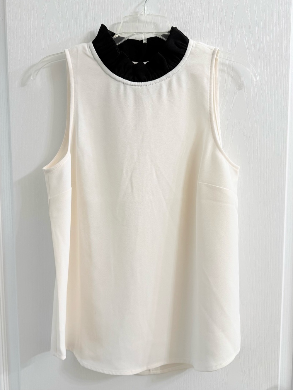 J. Crew Cream Sleeveless Top with Black Ruffled Neck